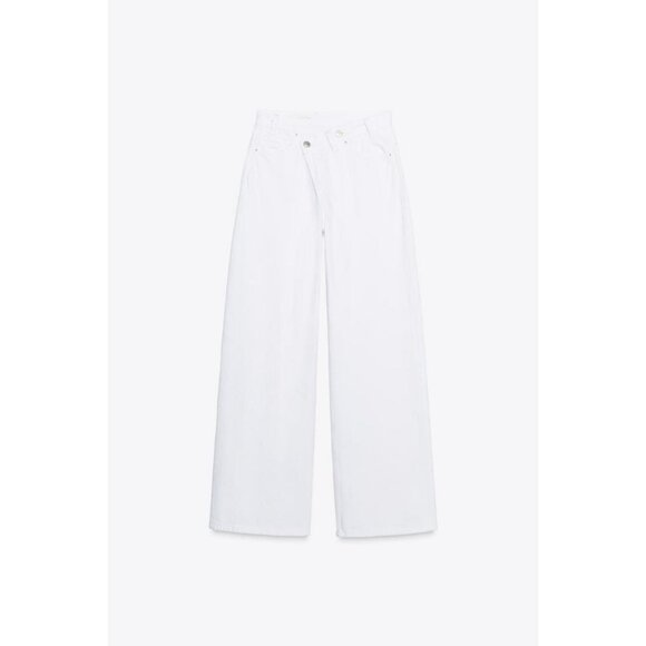 ZARA HIGH-WAIST TRF WIDE-LEG CROSSOVER WAIST JEANS - Picture 1 of 3